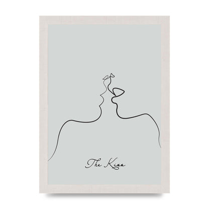 The Kiss Line Drawing Grey Art For The Home - A4 framed