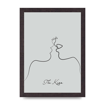 The Kiss Line Drawing Grey Art For The Home - A4 framed