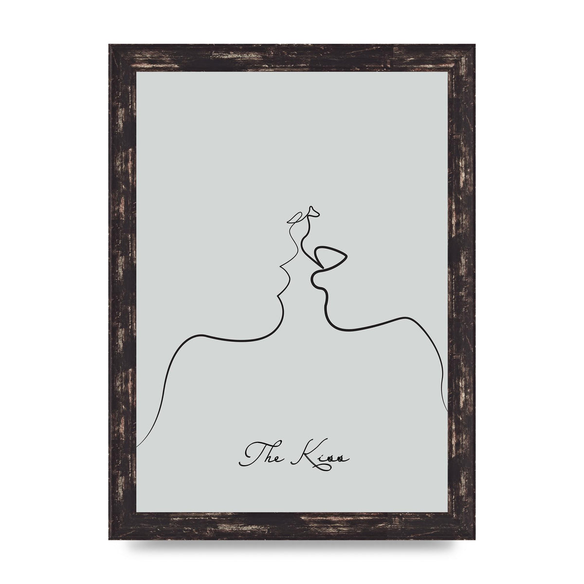 The Kiss Line Drawing Grey Art For The Home - A4 framed