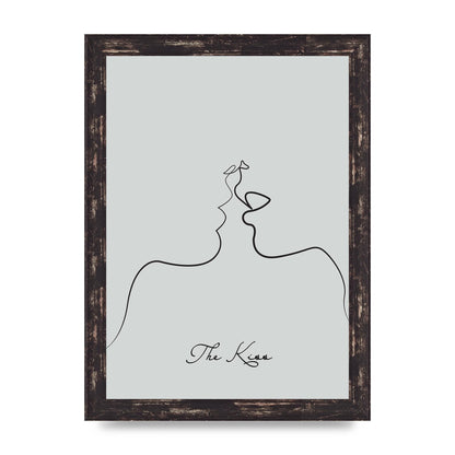 The Kiss Line Drawing Grey Art For The Home - A4 framed