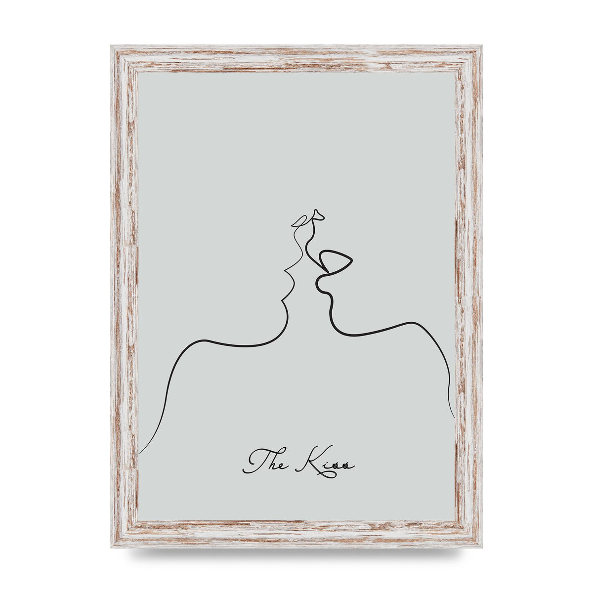The Kiss Line Drawing Grey Art For The Home - A4 framed