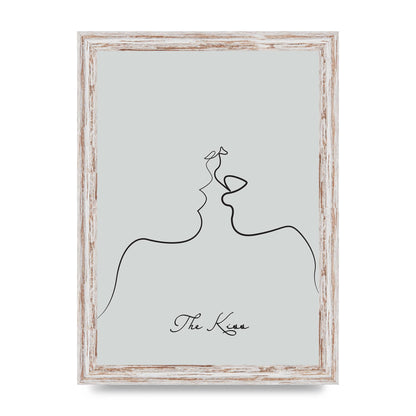 The Kiss Line Drawing Grey Art For The Home - A4 framed