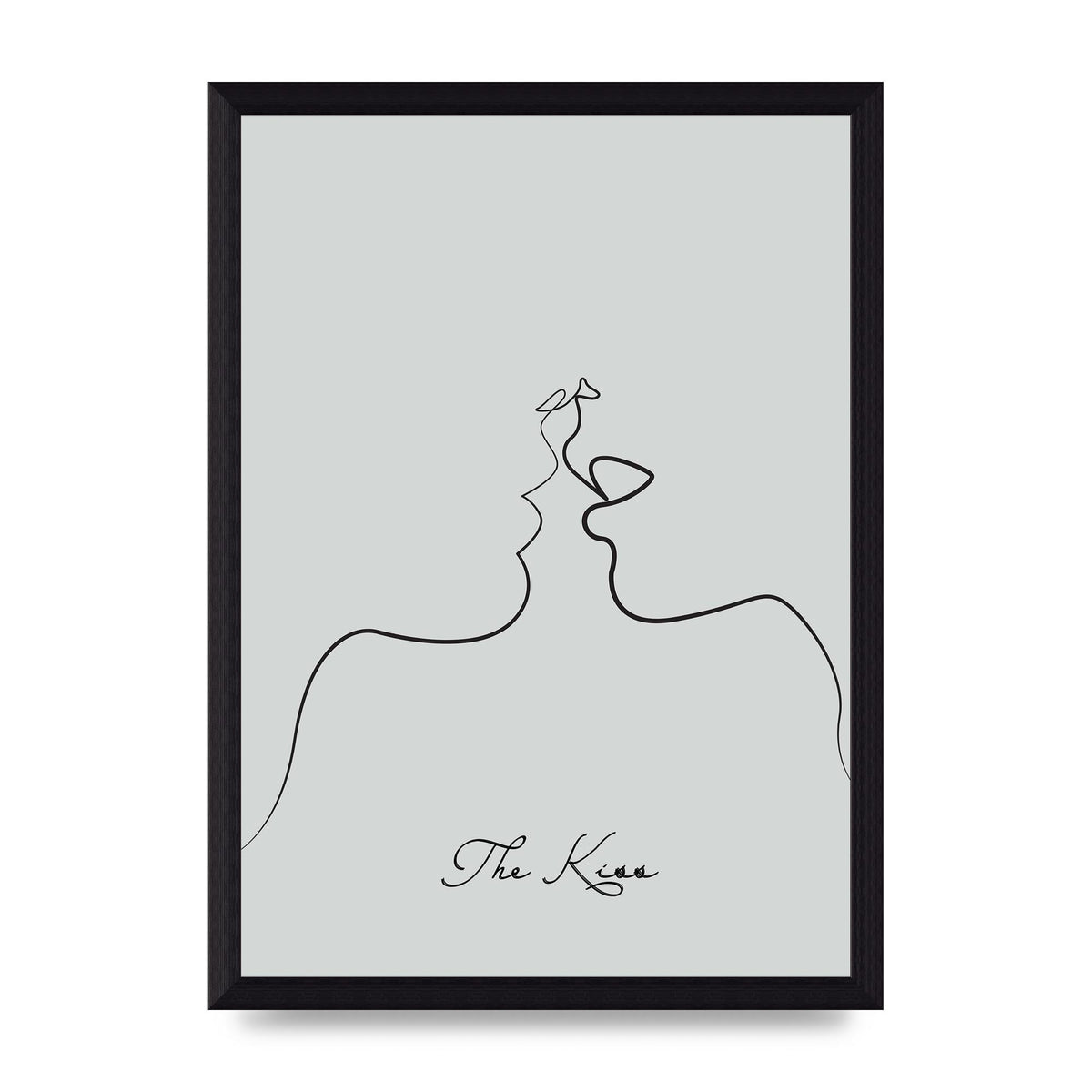 The Kiss Line Drawing Grey Art For The Home - A4 framed