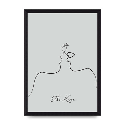 The Kiss Line Drawing Grey Art For The Home - A4 framed