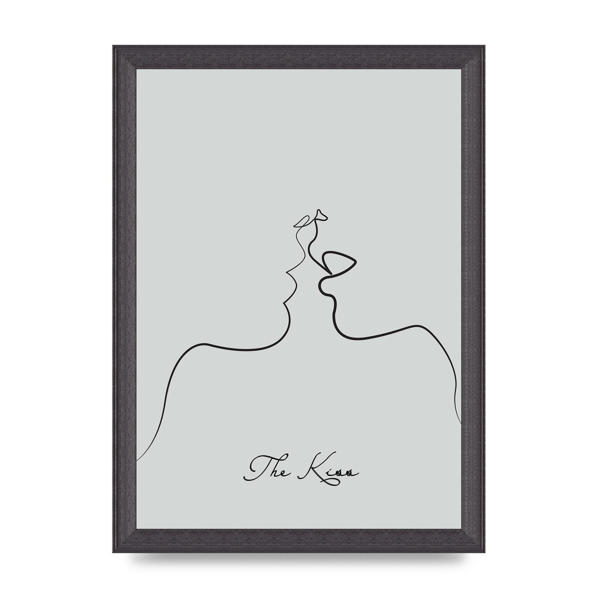 The Kiss Line Drawing Grey Art For The Home - A4 framed