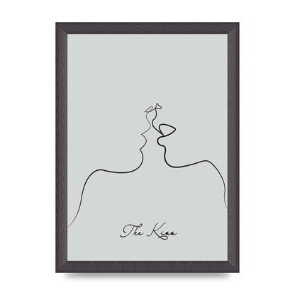 The Kiss Line Drawing Grey Art For The Home - A4 framed