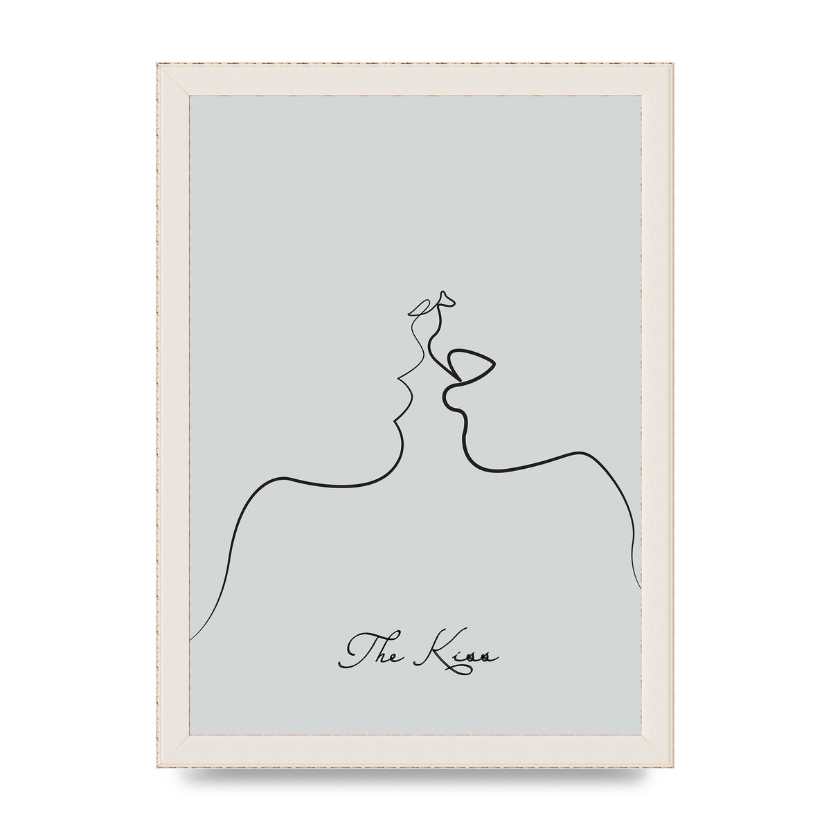 The Kiss Line Drawing Grey Art For The Home - A4 framed