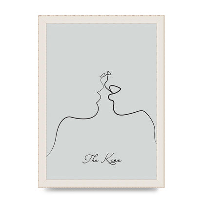The Kiss Line Drawing Grey Art For The Home - A4 framed