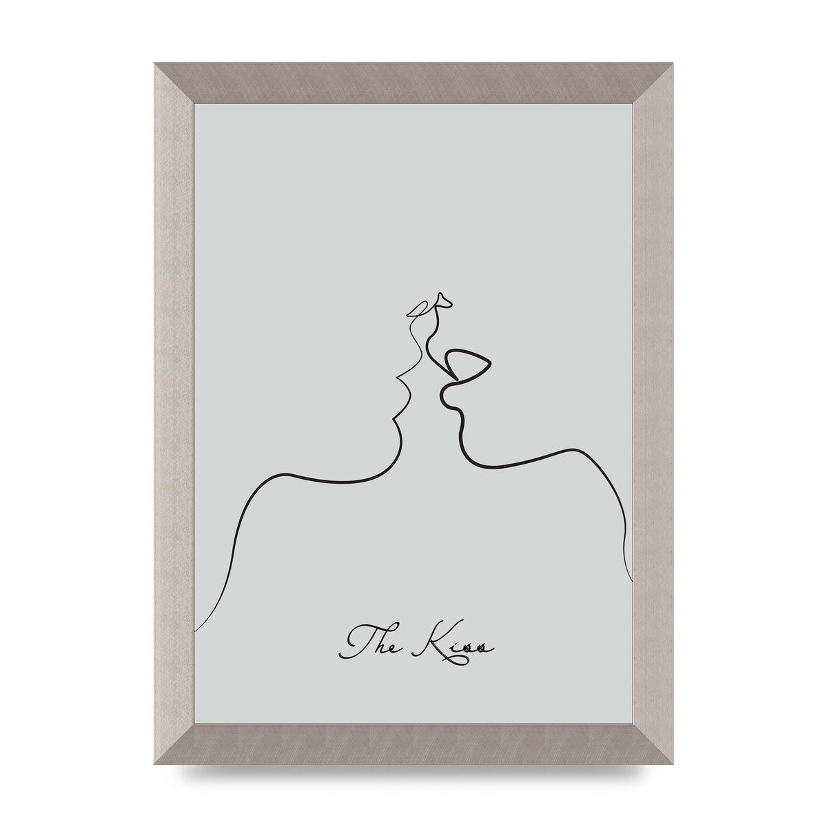 The Kiss Line Drawing Grey Art For The Home - A4 framed