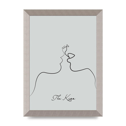 The Kiss Line Drawing Grey Art For The Home - A4 framed