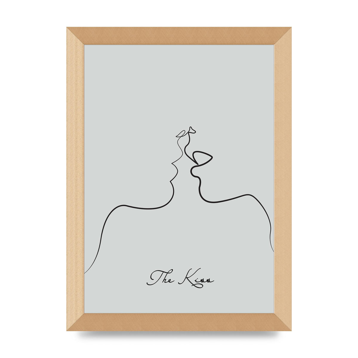 The Kiss Line Drawing Grey Art For The Home - A4 framed