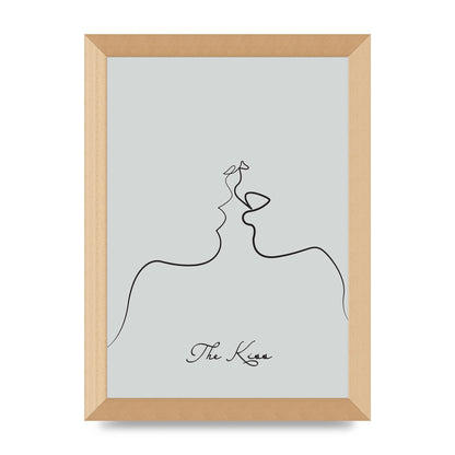 The Kiss Line Drawing Grey Art For The Home - A4 framed