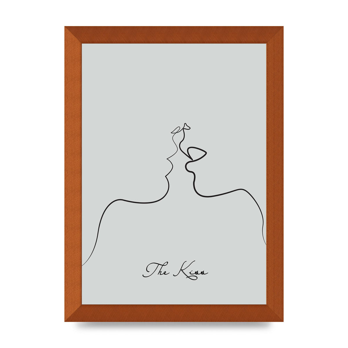 The Kiss Line Drawing Grey Art For The Home - A4 framed