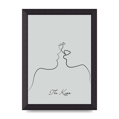 The Kiss Line Drawing Grey Art For The Home - A4 framed