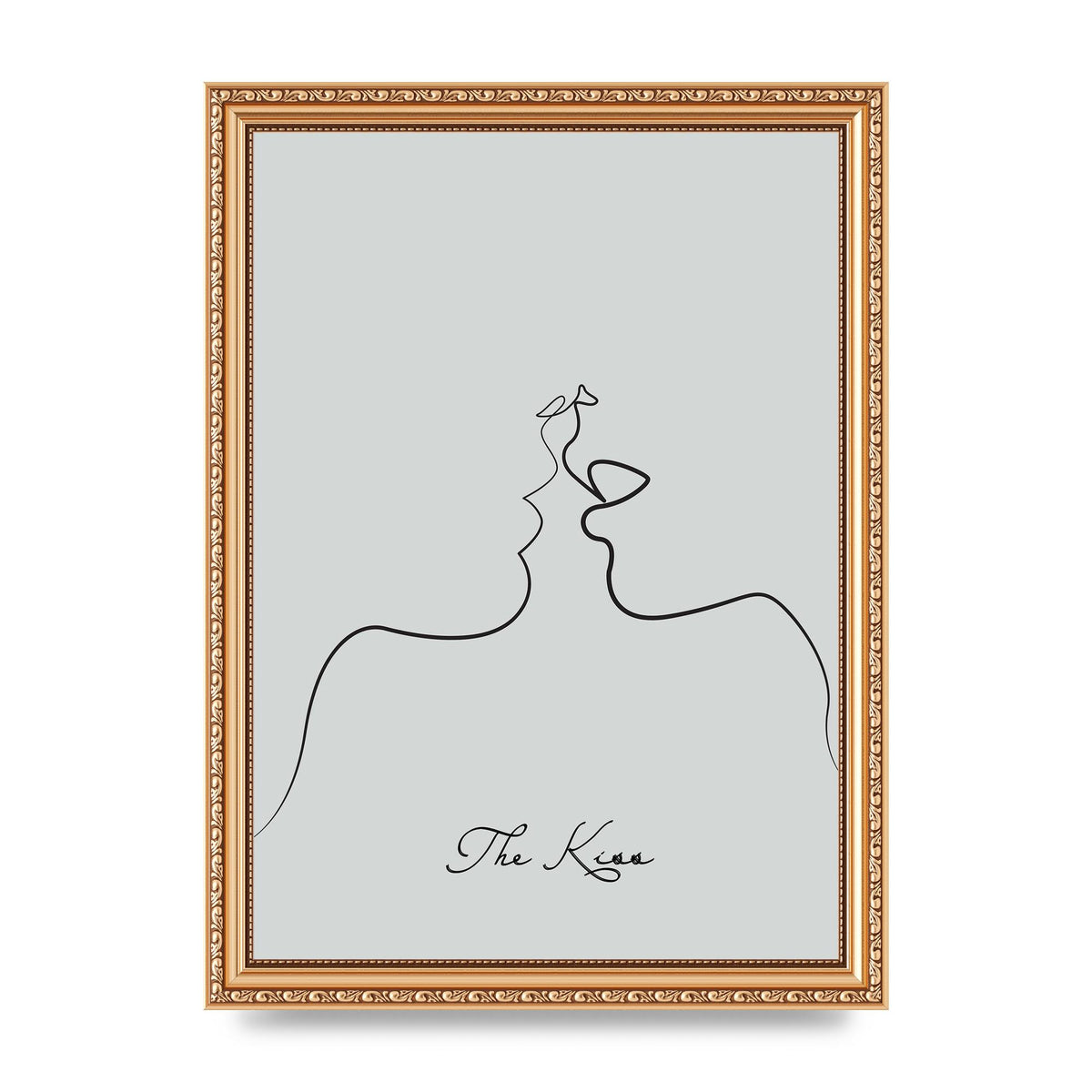 The Kiss Line Drawing Grey Art For The Home - A4 framed
