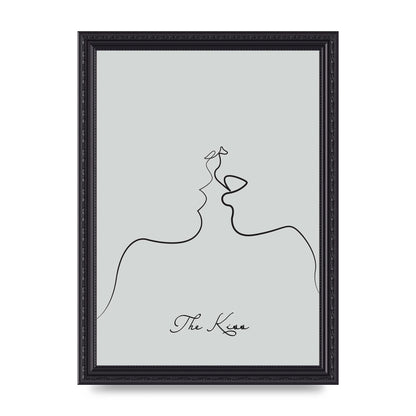 The Kiss Line Drawing Grey Art For The Home - A4 framed