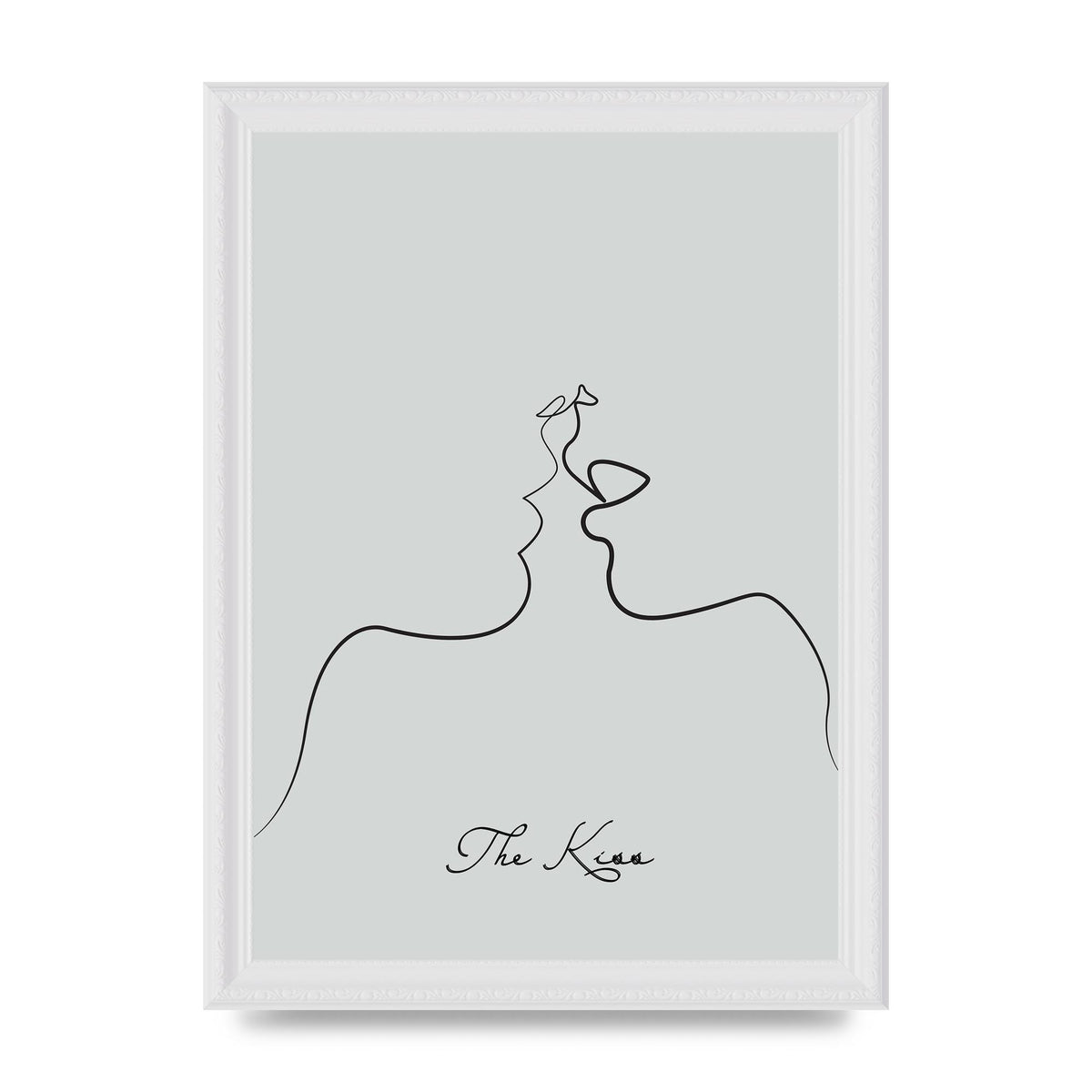The Kiss Line Drawing Grey Art For The Home - A4 framed