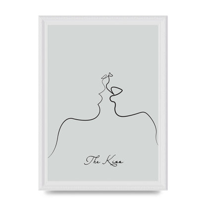 The Kiss Line Drawing Grey Art For The Home - A4 framed