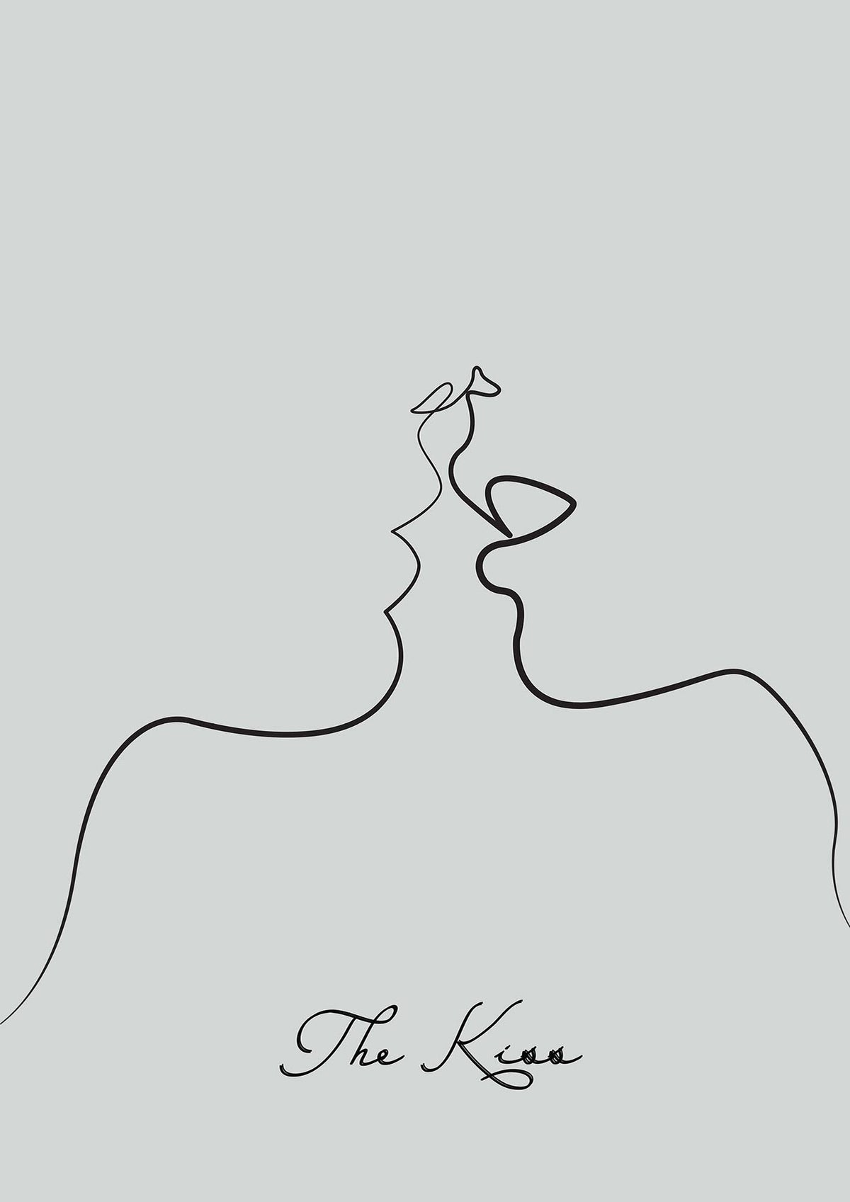 The Kiss Line Drawing Grey Art For The Home - detail
