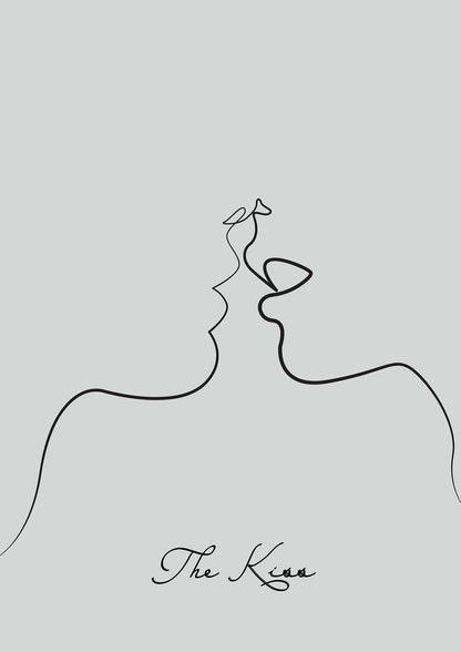 The Kiss Line Drawing Grey Art For The Home - detail