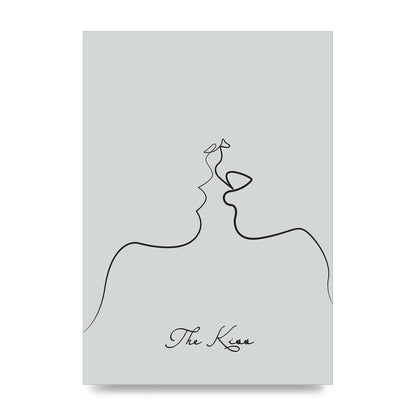 The Kiss Line Drawing Grey Art For The Home - unframed print