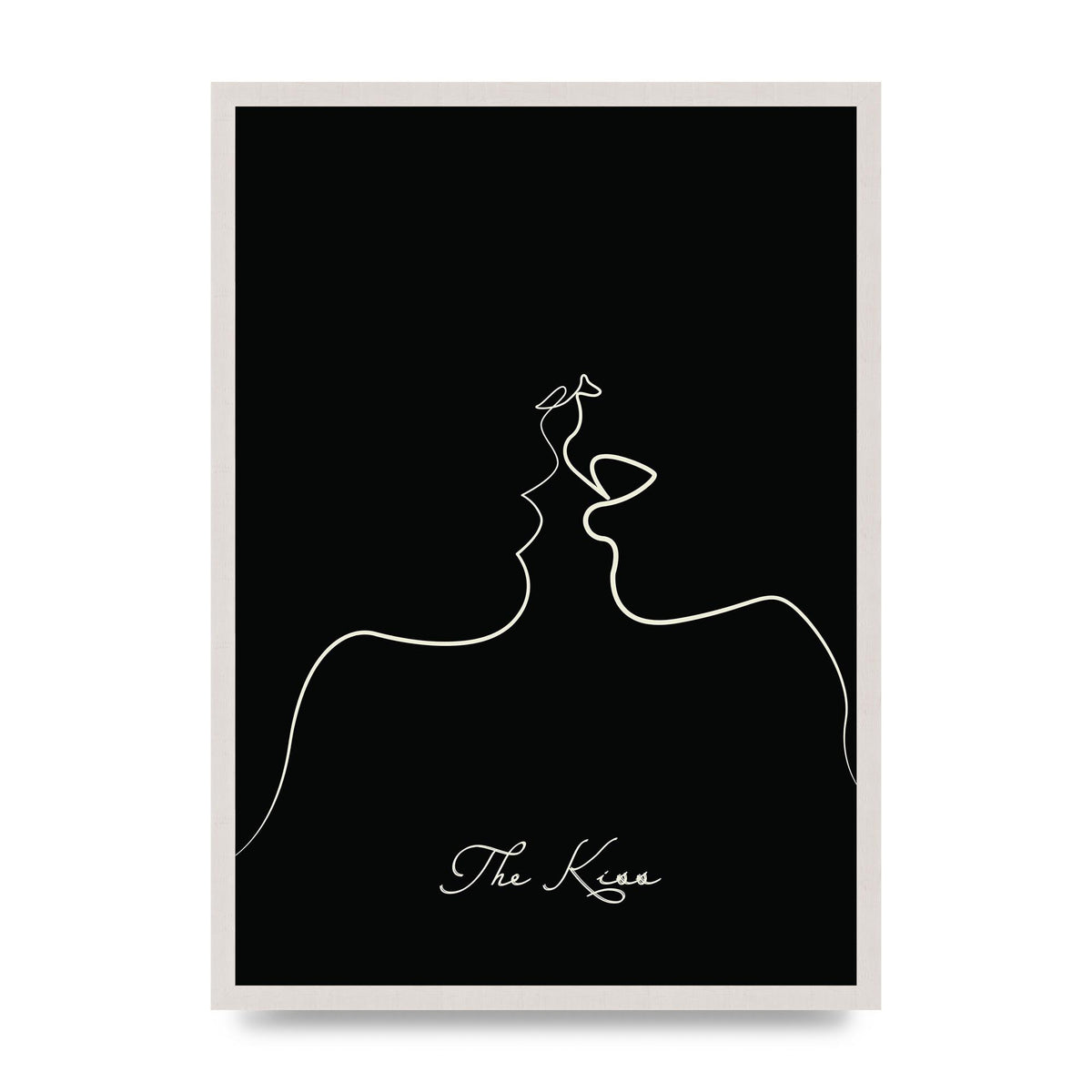 The Kiss Line Drawing Black Printed Poster - A2 framed