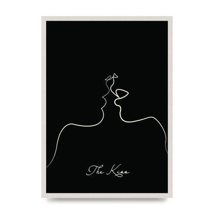 The Kiss Line Drawing Black Printed Poster - A2 framed
