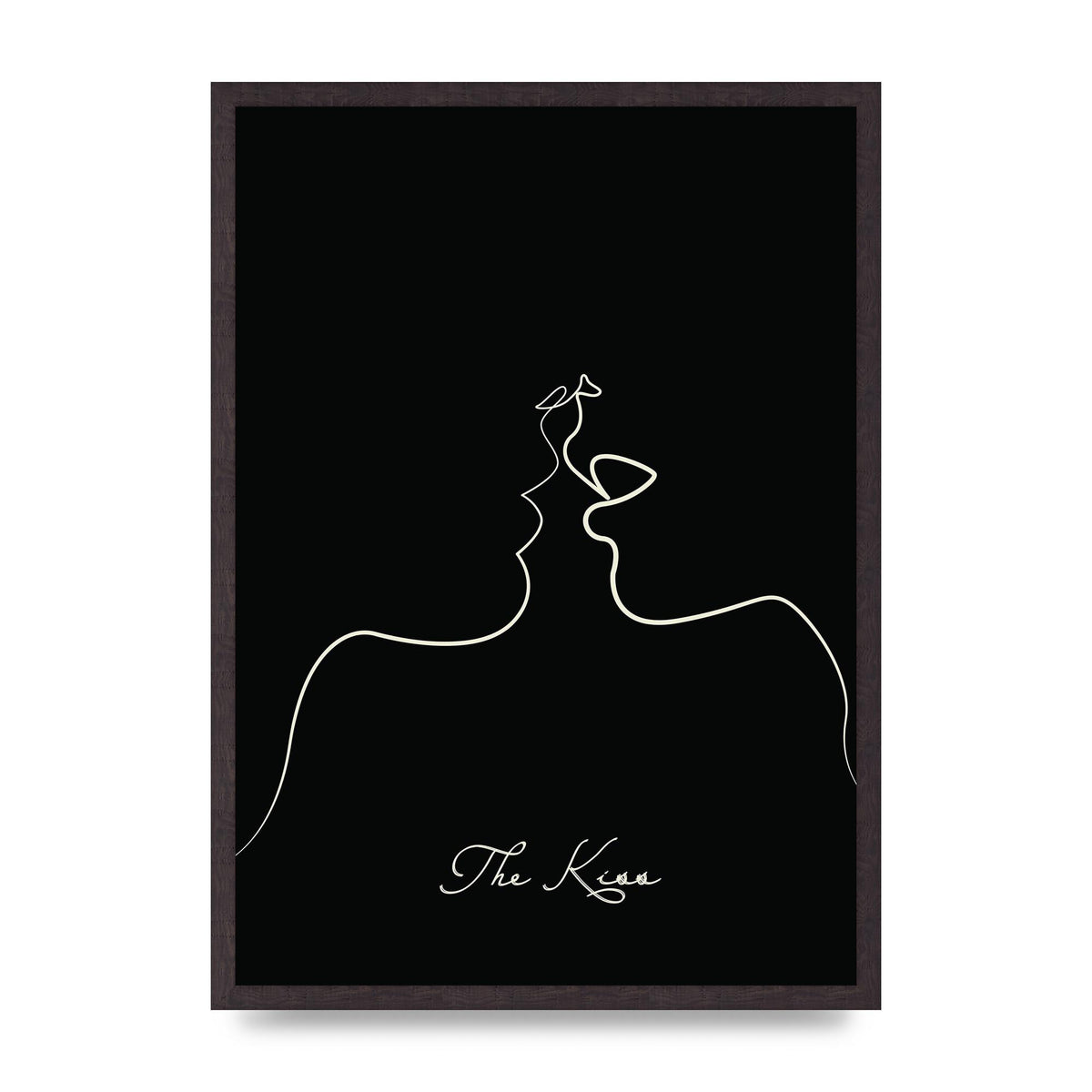 The Kiss Line Drawing Black Printed Poster - A2 framed