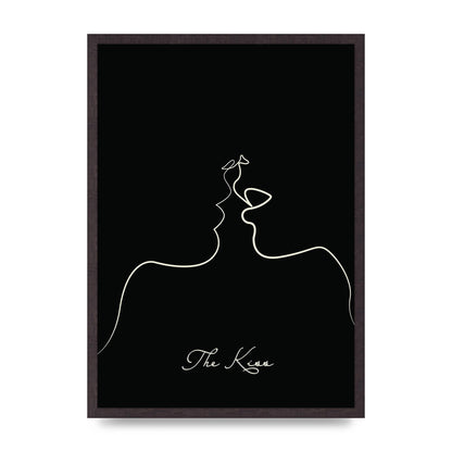 The Kiss Line Drawing Black Printed Poster - A2 framed