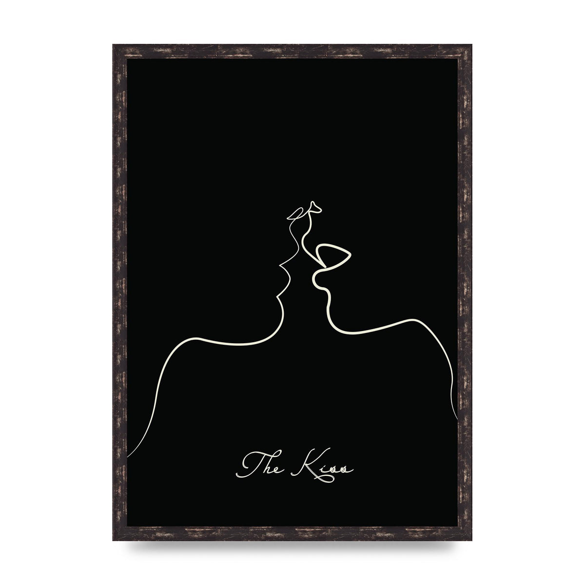 The Kiss Line Drawing Black Printed Poster - A2 framed
