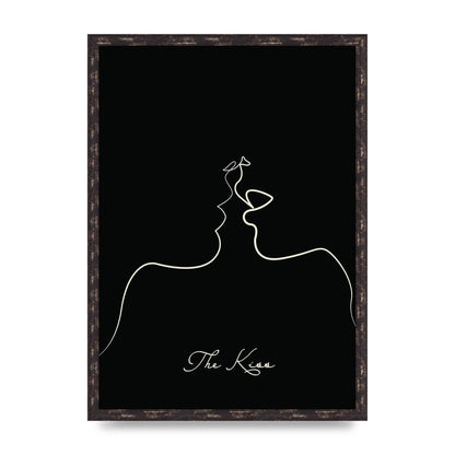 The Kiss Line Drawing Black Printed Poster - A2 framed
