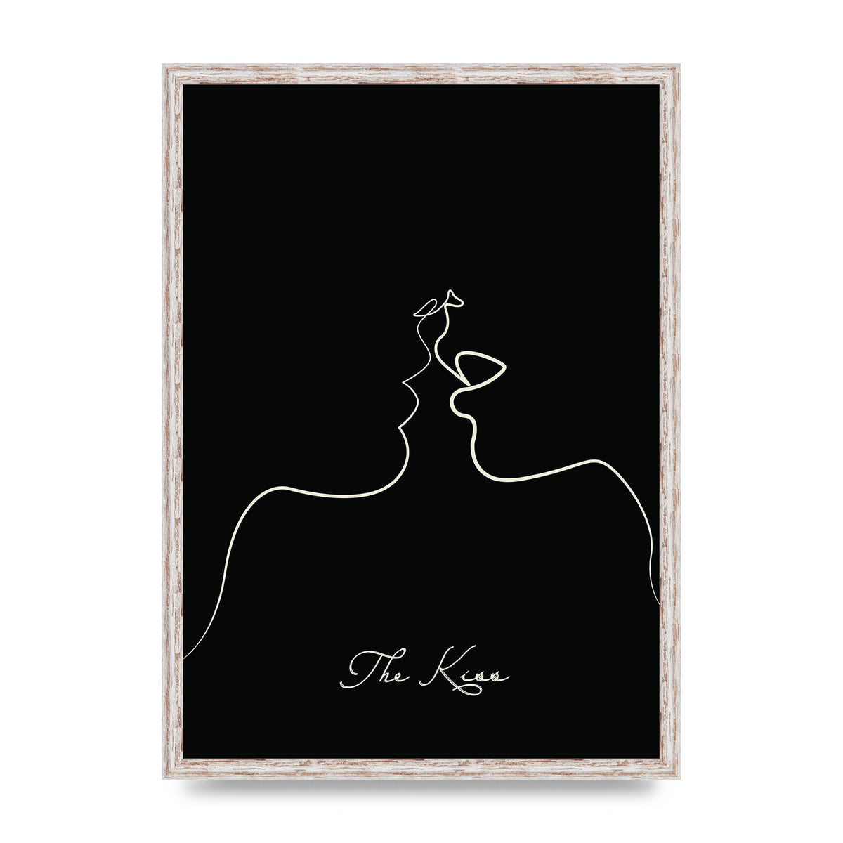 The Kiss Line Drawing Black Printed Poster - A2 framed