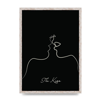 The Kiss Line Drawing Black Printed Poster - A2 framed