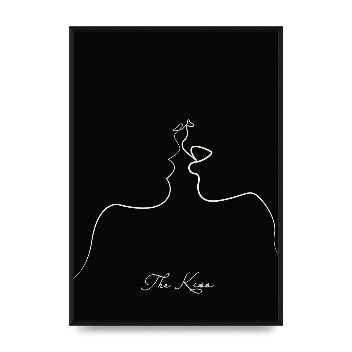 The Kiss Line Drawing Black Printed Poster - A2 framed