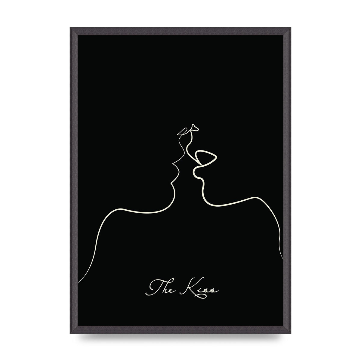 The Kiss Line Drawing Black Printed Poster - A2 framed