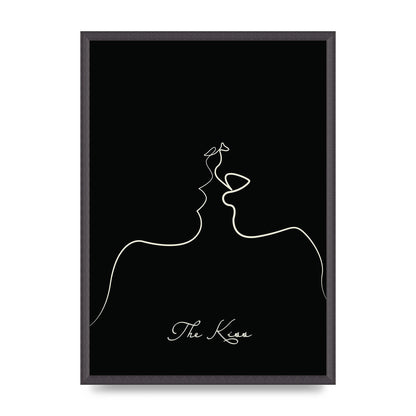 The Kiss Line Drawing Black Printed Poster - A2 framed