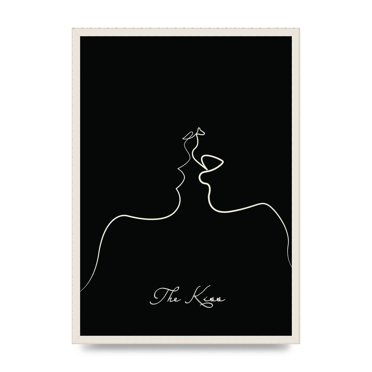 The Kiss Line Drawing Black Printed Poster - A2 framed