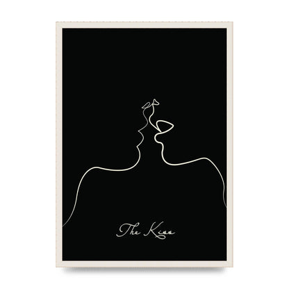 The Kiss Line Drawing Black Printed Poster - A2 framed