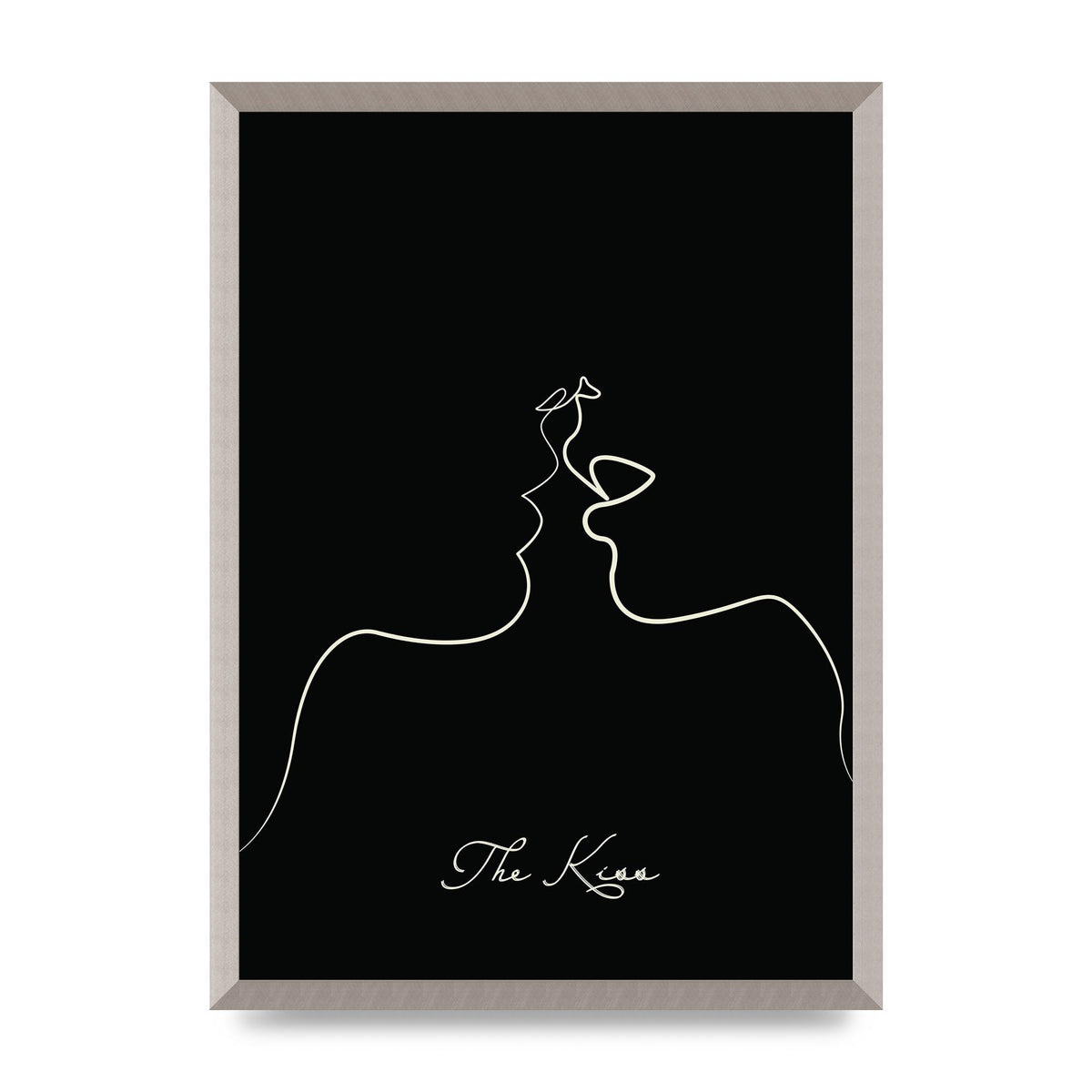 The Kiss Line Drawing Black Printed Poster - A2 framed