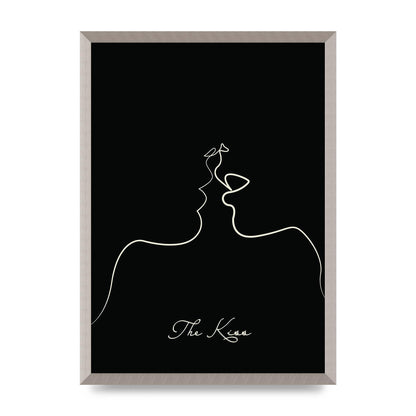 The Kiss Line Drawing Black Printed Poster - A2 framed