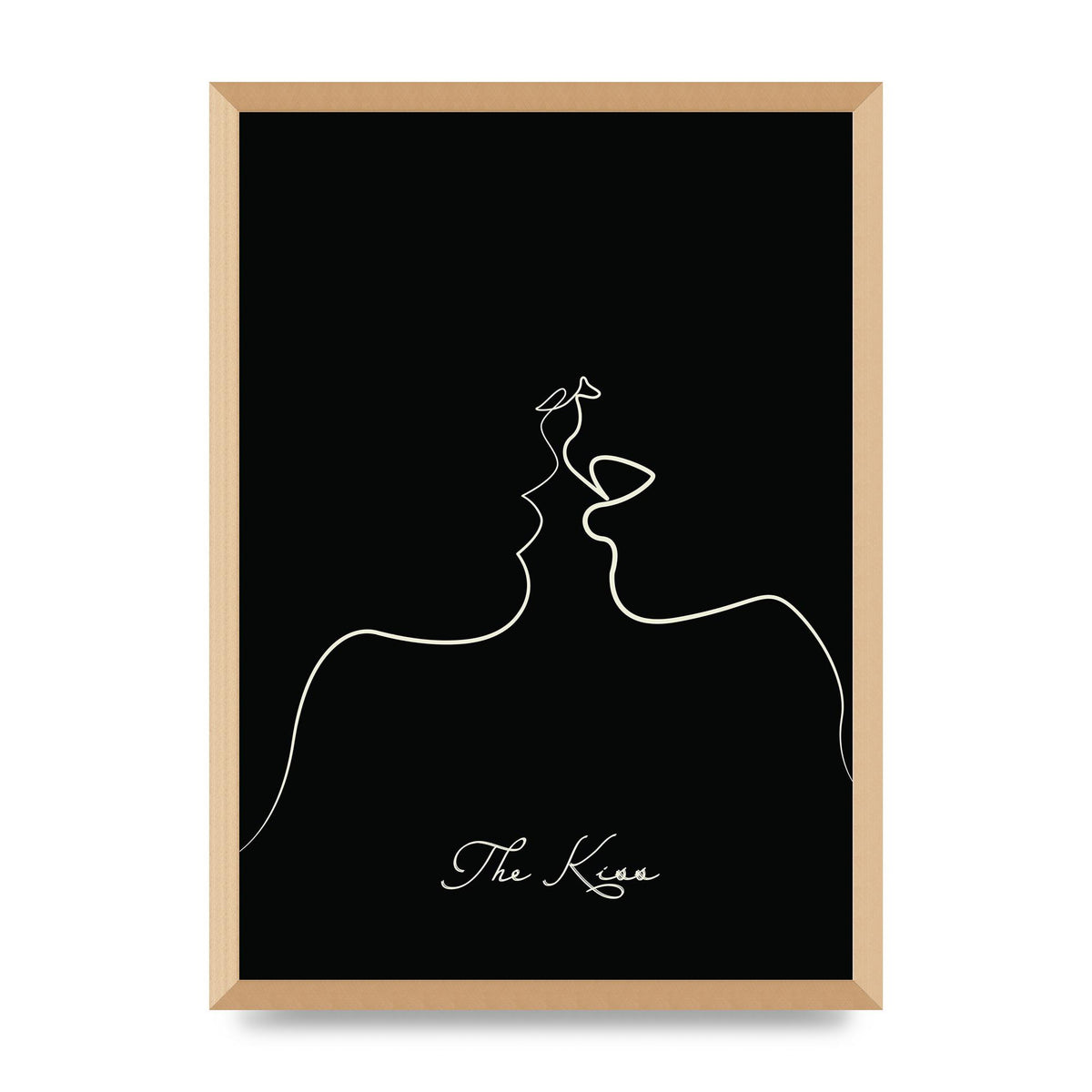 The Kiss Line Drawing Black Printed Poster - A2 framed