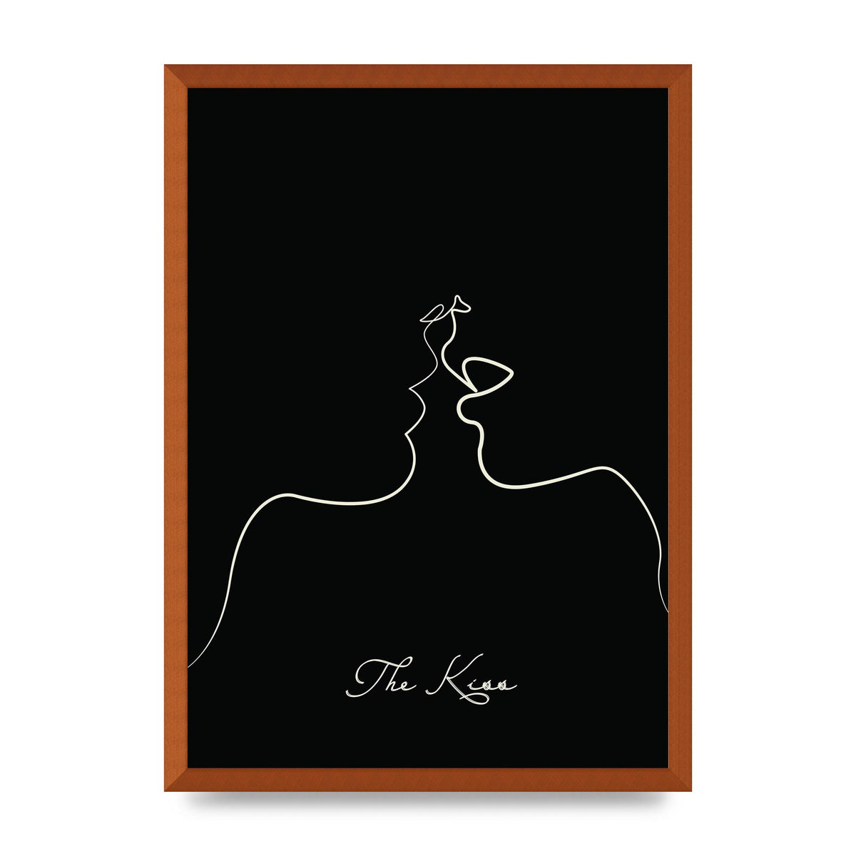 The Kiss Line Drawing Black Printed Poster - A2 framed