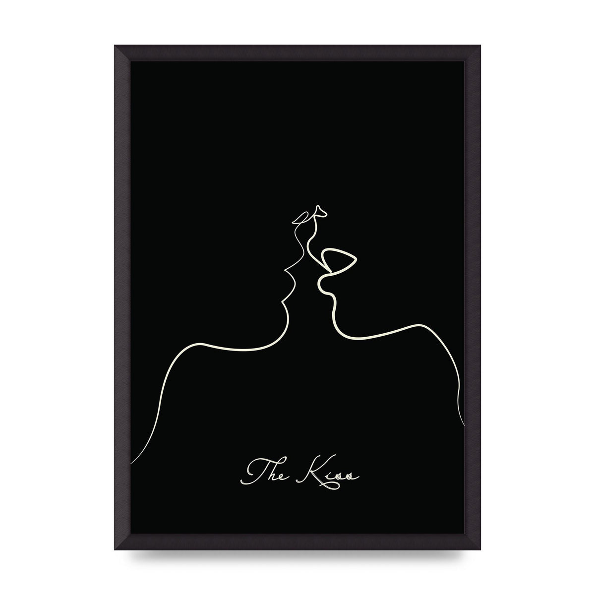 The Kiss Line Drawing Black Printed Poster - A2 framed