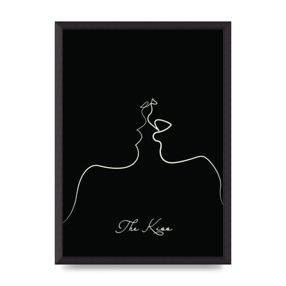 The Kiss Line Drawing Black Printed Poster - A2 framed