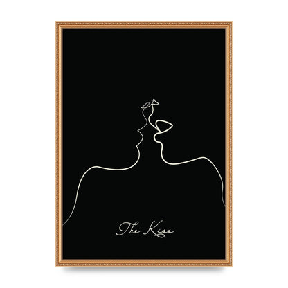 The Kiss Line Drawing Black Printed Poster - A2 framed