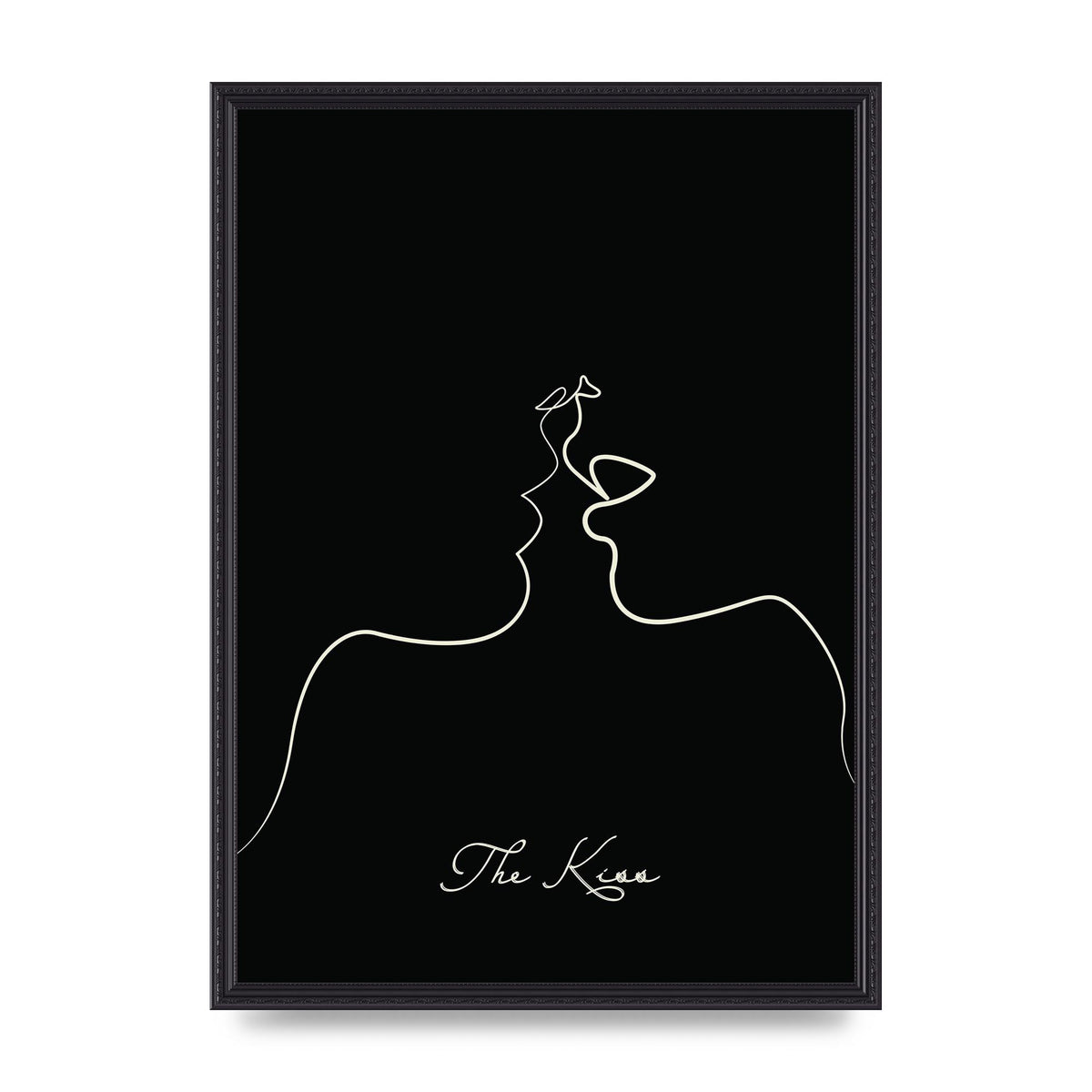 The Kiss Line Drawing Black Printed Poster - A2 framed