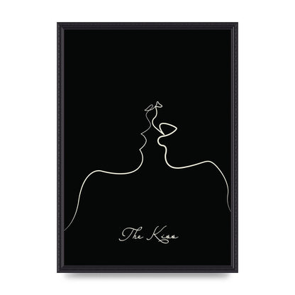 The Kiss Line Drawing Black Printed Poster - A2 framed