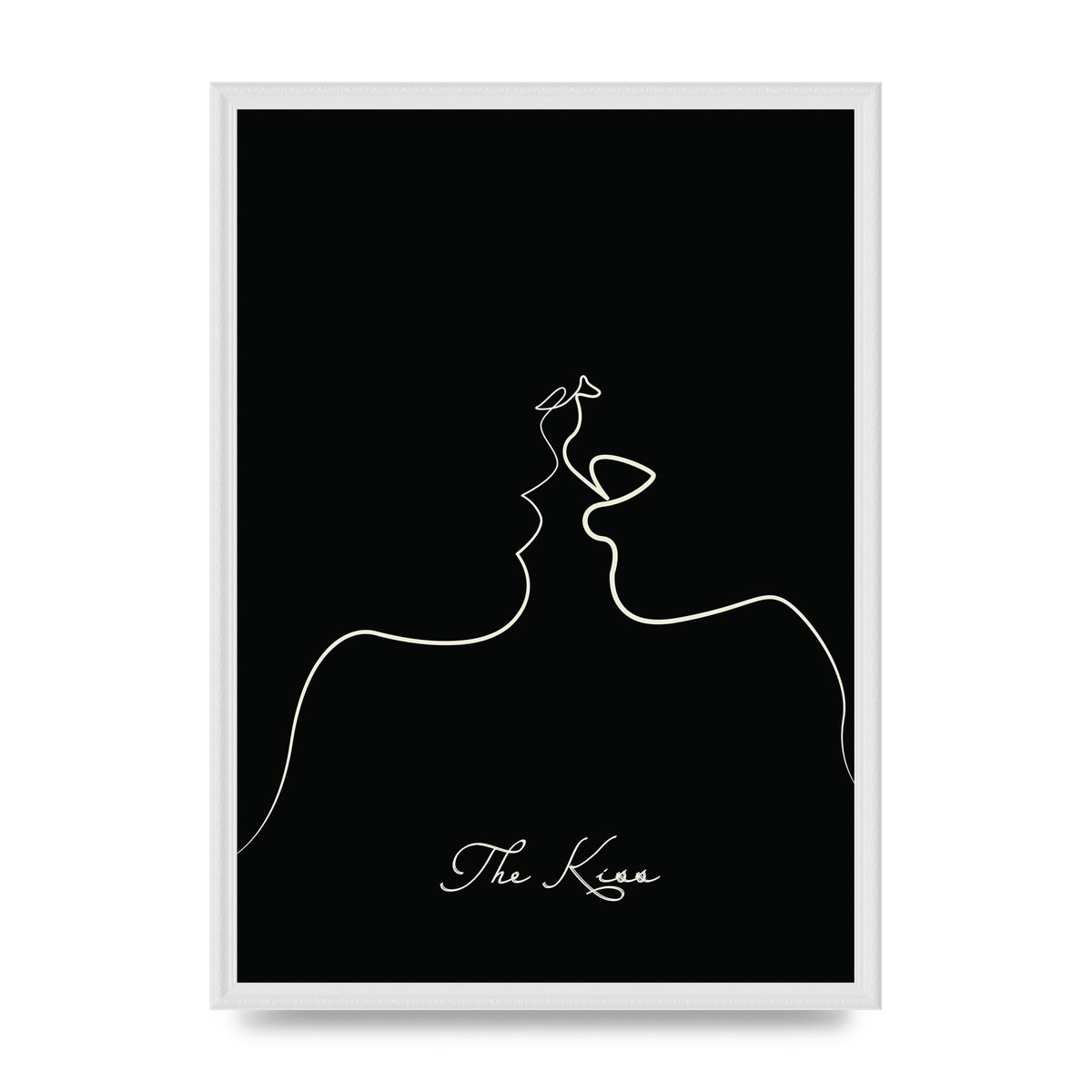 The Kiss Line Drawing Black Printed Poster - A2 framed