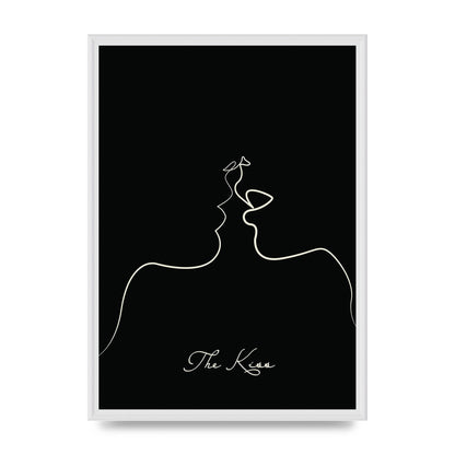 The Kiss Line Drawing Black Printed Poster - A2 framed
