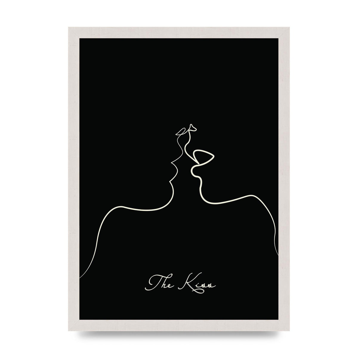 The Kiss Line Drawing Black Printed Poster - A3 framed